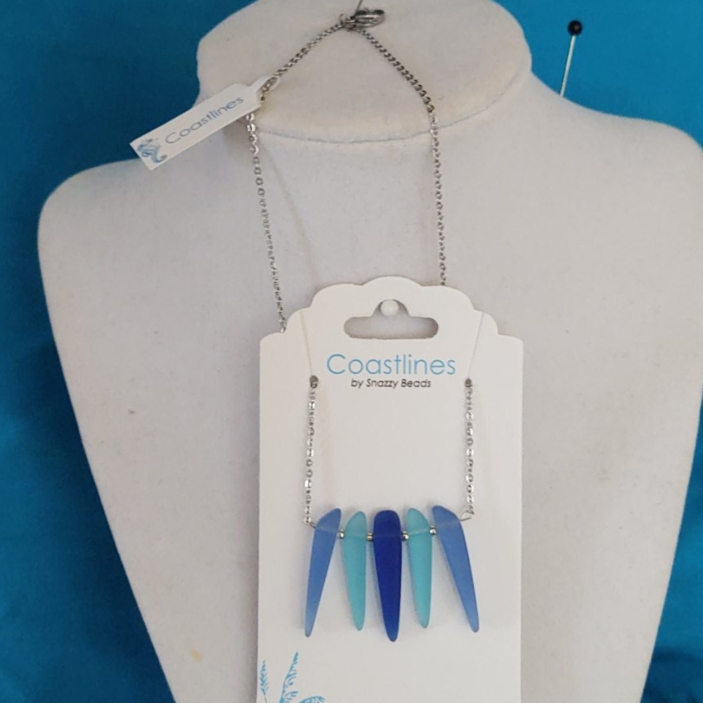 Necklace blue seaglass shark teeth shape